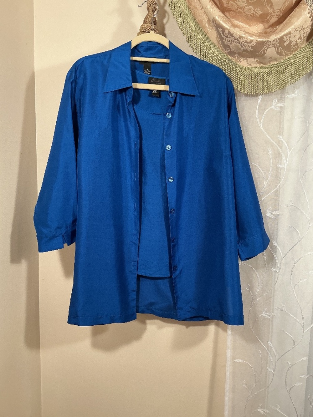 Karen Arnold Woman 100% Silk tank with jacket set Size 1X 3/4 sleeves hand wash